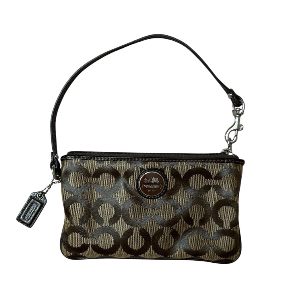 Coach Tan and Brown Signature Wristlet